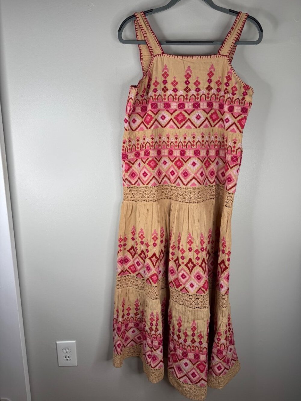 Sundance Embroidered Garden Sunset Maxi Dress Pink Tan Petite 12 12P NWT - Picture 4 of 9